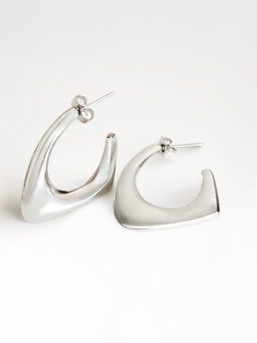 Contoured Silver Drop Earrings
